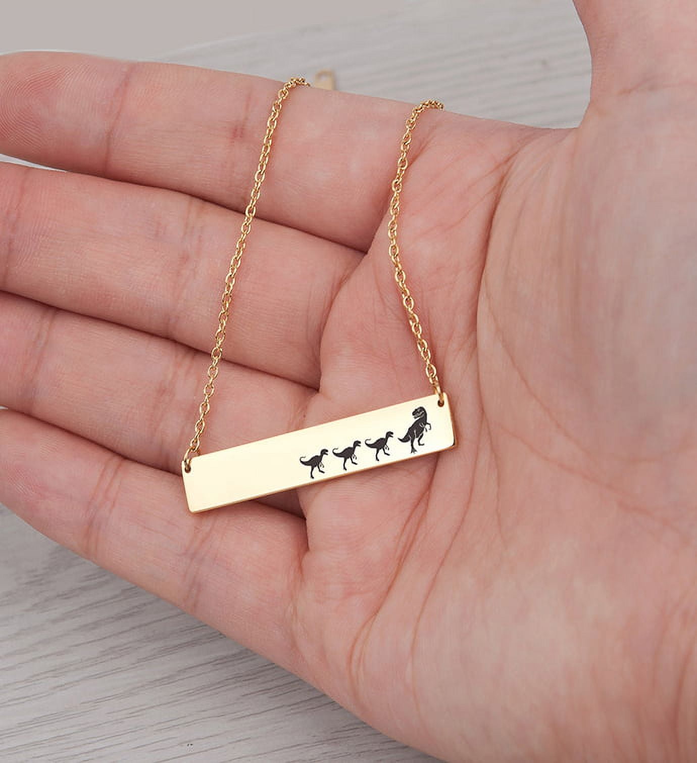 Custom Birthday Day Mamasaurus Bar Necklace, Gold Mamasaurus Mom and Baby Bar Necklace, Engravable Bar Necklace, Mom to Be Birthday Day Bar Necklace Personalized Jewelry for Mom