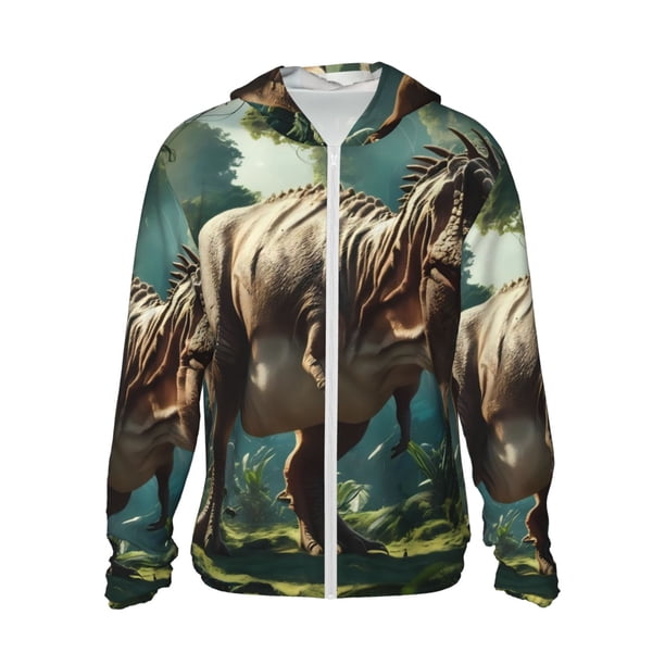 Fotbe Green Forest Dinosaur Chaqueta con Protección Solar UPF 50+ para Hombre y Mujer, Camisa con Capucha y Bolsillos-Large