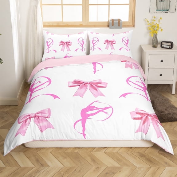 Erosebridal Kawaii Bowknot Comforter Cover Twin,Gymnastics Dance Bedding Twin Size,Dreamy Princess Duvet Cover Twin,Lightweight Girls Bedroom Decor(No Comforter),Reversible,3pcs