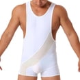 thumbnail image 2 of Yuanlook Men Swimsuit for Men,One Piece Tight Slimming Fitting Bodysuit Bathing Suit Tummy Control Swimwear for Beach Vacation Poolside - White - M, 2 of 9