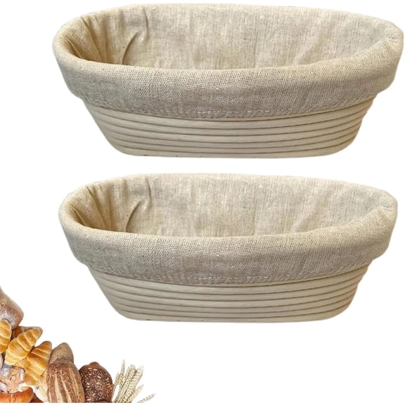 COSANO 2 Pack Bread Proofing Basket, 10in Oval Sourdough Baskets with Liner, Beige Family Baking