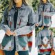 thumbnail image 4 of Chaqueta retro casual de moda para mujer con bolsillo de solapa Abrigo de lana con costuras de mezclilla Fridja po942, 4 of 9