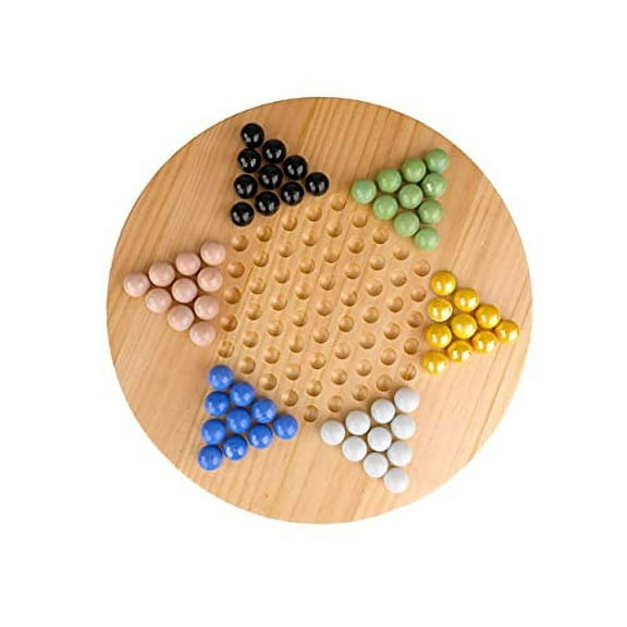 Regal Games Chinese Checkers Game Set with Natural Wood Board Game and 60 Glass Marbles, 11.5 inches