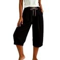 thumbnail image 4 of Karight Womens Drawstring Elastic Waist Linen Blend Capri Pants Casual Loose Cropped Trousers with Pockets, 4 of 6