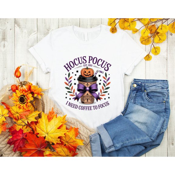 I Need Coffee To Focus T-shirt, Hocus Pocus Coffee T-shirt, Retro Shirt, Spooky Girl Coffee Tee All Size S-5Xl