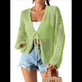 thumbnail image 3 of Cárdigan Informal de Playa para Mujer, de Larga, con Aberturas y Lazo Frontal de Crochet. Verde L, 3 of 7