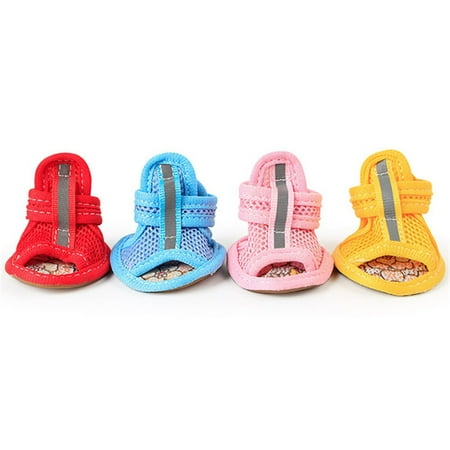HEVIRGO 4Pcs Pet Dog Shoes Cute Pet Shoes Casual Anti-Slip Small Pet Shoe Spring Summer Breathable Soft Mesh Sandals for Outdoor  Pink