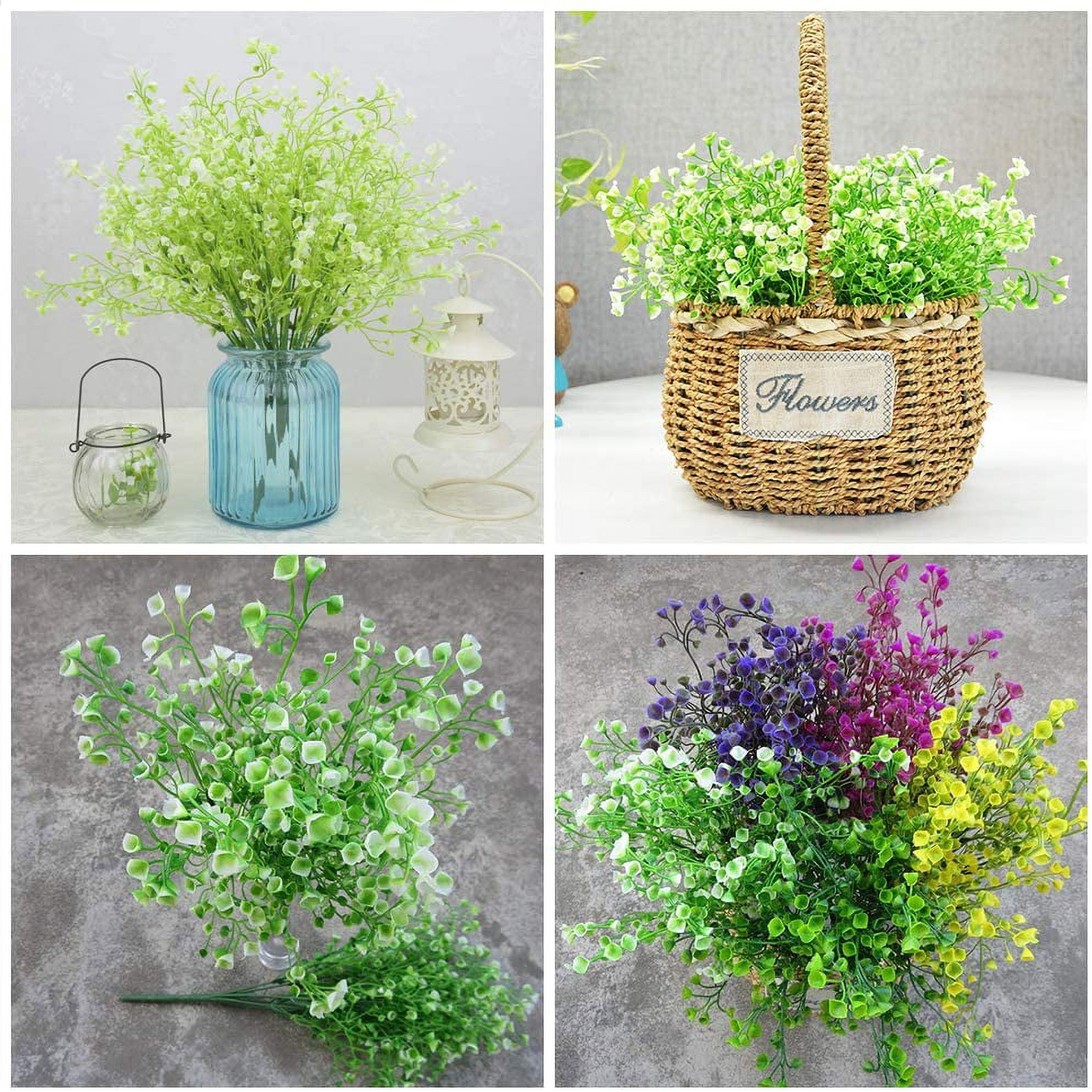 Artificial Shrubs Bushes 4 Pack Fake Outdoor UV Resistant Plants Flowers, Faux Plastic Bell Leaves Greenery for Indoor Outside Hanging Planter Home Office Wedding Farmhouse Decor (Purple)