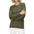 thumbnail image 3 of Yemak Women's Long Sleeve Honeycomb Stitch Sweater Top with Leather Patches MK3354-OLV-M-BD, 3 of 3