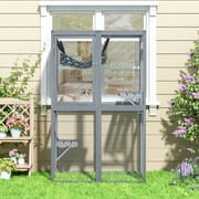 COZIWOW Catio Outdoor Cat Enclosure Window Access, Wooden Cat House Cage Indoor