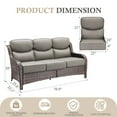 thumbnail image 5 of Opohoro 71" Wide Brown Wicker Patio 3-Seat Couch, Weather Resistant Rattan Outdoor Furniture Sofa with Deep Seat for Patio Backyard Porch, Gray Cushion, 5 of 10