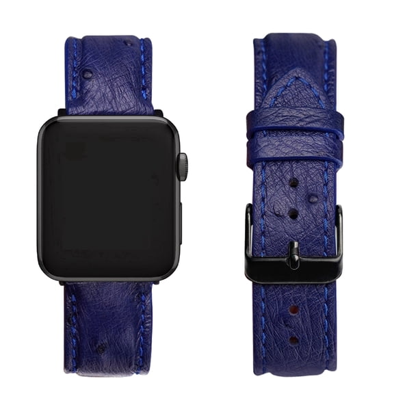 Navy Blue Ostrich Watch Band Leather Compatible for Apple Watch Bands 49mm 46mm 45mm 44mm 42mm Iwatch Men Replacement Strap Smartwatch Series 11 10 9 8 7 6 5 4 3 2 1 SE Handmade
