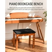 Donner Piano Bench with Storage, Solid Wood Keyboard Bench Piano Bookcase Stool Chair Seat with High-Density Suede Cushion