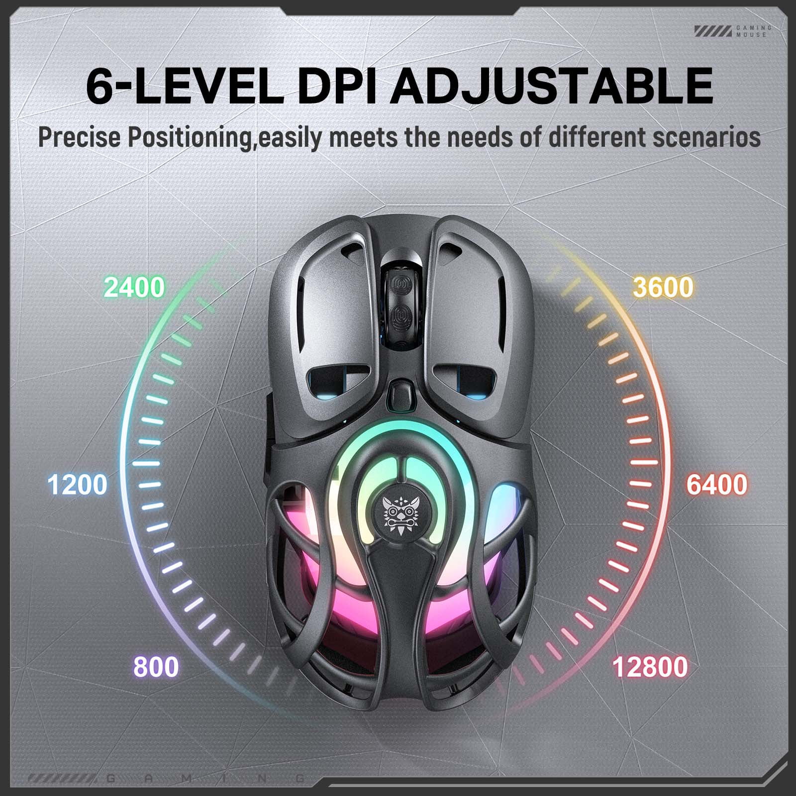 Siivton Wireless Gaming Mouse,2.4GHz and Bluetooth, 12800 DPI, 6 RGB Light Modes, 1000Hz Polling Rate, Compatible with Windows/Mac, Gray