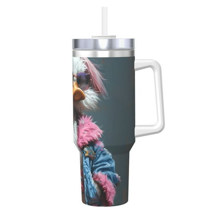 

Logiee Lady Duck Print 40OZ Ice Bully Cup with Handle and Straw Double Wall Stainless Steel Tumbler Travel Coffee Cup with Lid Summer Insulation and Cooling Cup