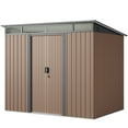 thumbnail image 2 of Lofka 10' x 10' ft. Outdoor Storage Shed with Sliding Doors, Metal Garden Shed with Transparent Panel Windows for Storing Lawn Mower, Electric Drill, Brown, 2 of 7