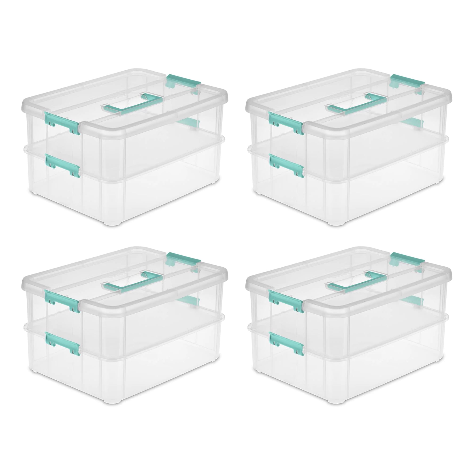 2 Layer Storage Organizer With Lid Clear Craft Portable Stackable Container Box 