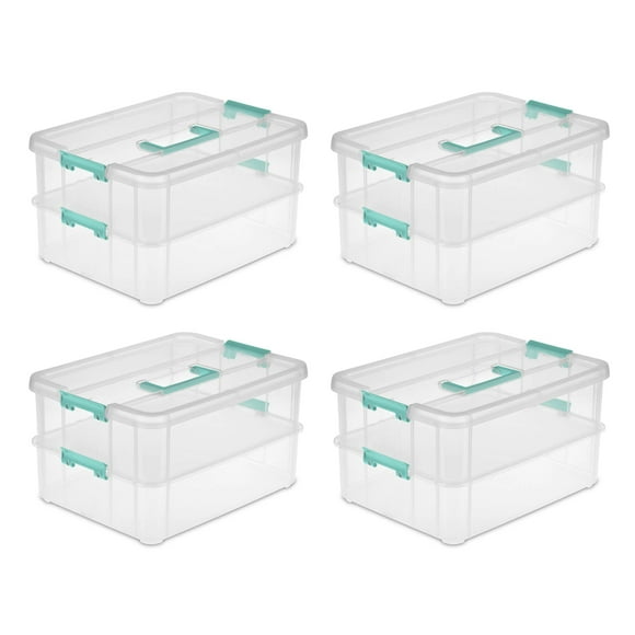 Sterilite Convenient Home Boîte de Rangement Empilable à 2 Niveaux, Transparente (Lot de 12)