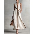 thumbnail image 5 of Sky Blue Linen Maxi Dress Sleeveless V-Neck Wrap Waist A-Line Flowy Dress For Summer Work Formal Events, 5 of 8