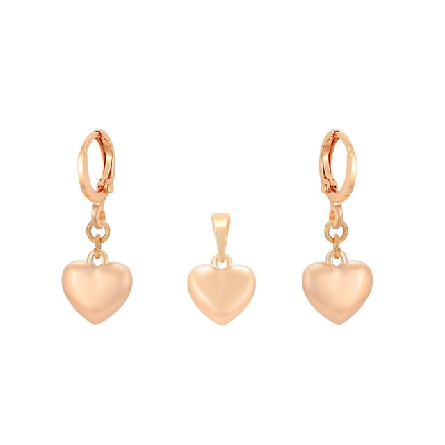 Collar y Aretes Colgantes Corazón Regalo Amor Oro 18K Lam dorado Unitalla