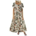 thumbnail image 2 of CHOK Robe Longue Maxi Bohème en Coton et Lin à Manches Courtes Décontractée à Imprimé Floral pour Femmes, 2 of 5