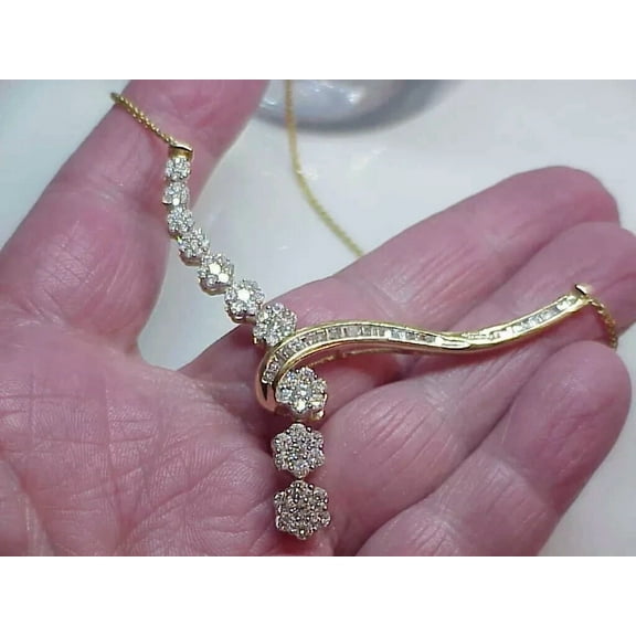 2Ct Baguette Cut Diamond Women's Floral Pendant 14k Yellow Gold Over Free Chain