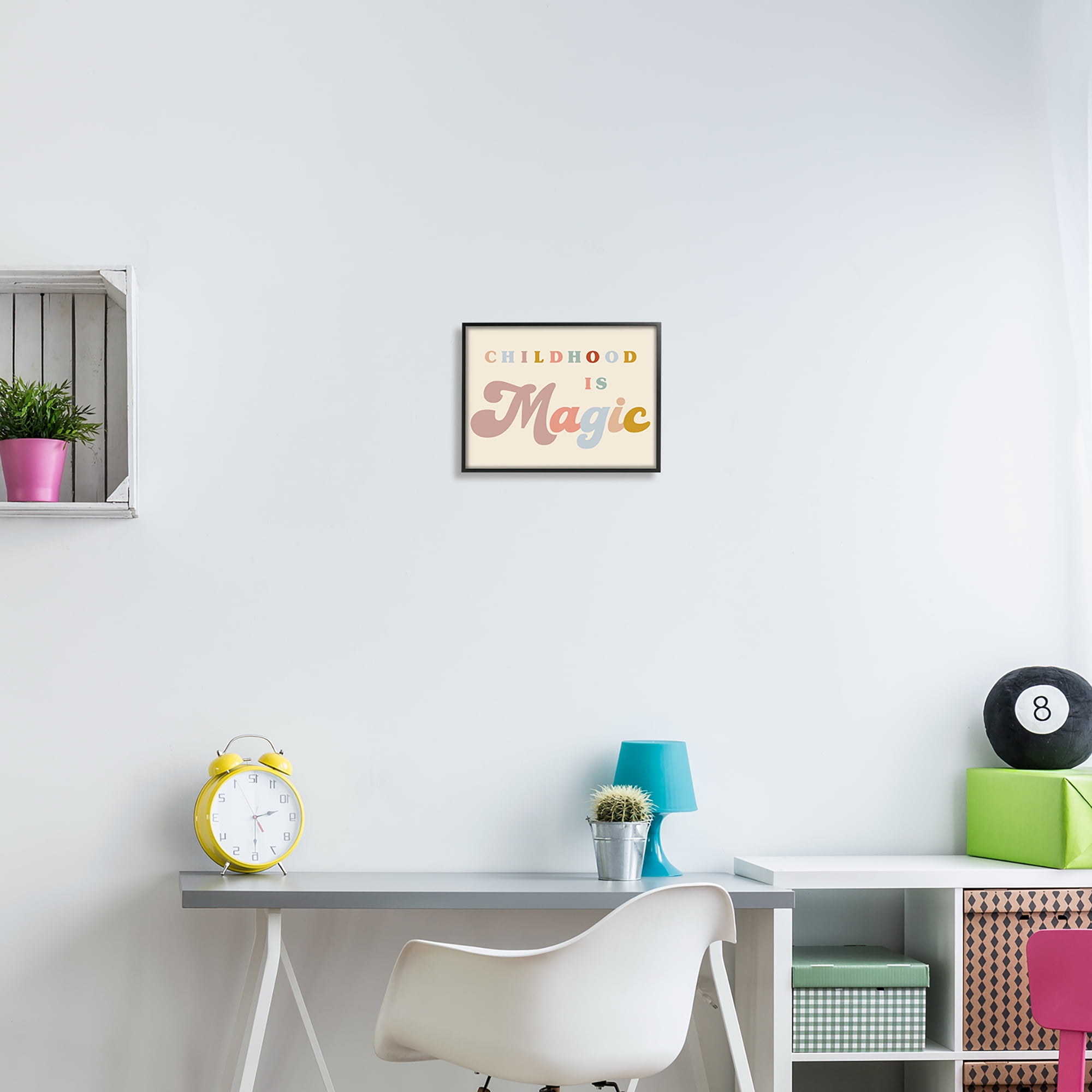 Stupell Industries Muted Childhood is Magic Inspirational Painting Black Framed Art Print Wall Art, 14 x 11