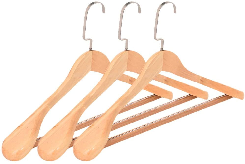 3 Pieces Wooden Suit Hangers, Luxury Curved Wide Shoulder Wood Hanger