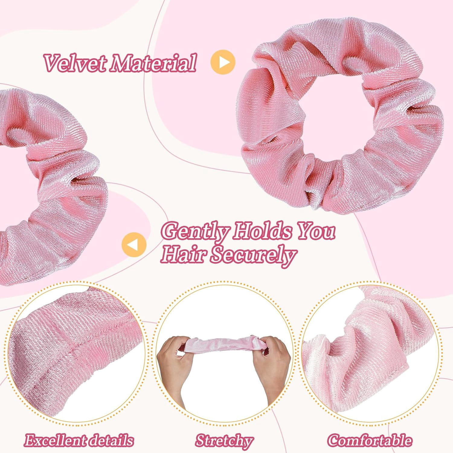100 Pcs Pink Velvet Scrunchies Bulk Soft Hair Scrunchy Cute Hair Ties Scrunchies Solid Color Elastic Bands for Women Girl Party Favors (Pink)