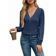 thumbnail image 3 of Women'S Multi-Layered V-Neck Solid Color Long Sleeved T-Shirt Casual Blouses Top Navy Blue XXL, 3 of 9