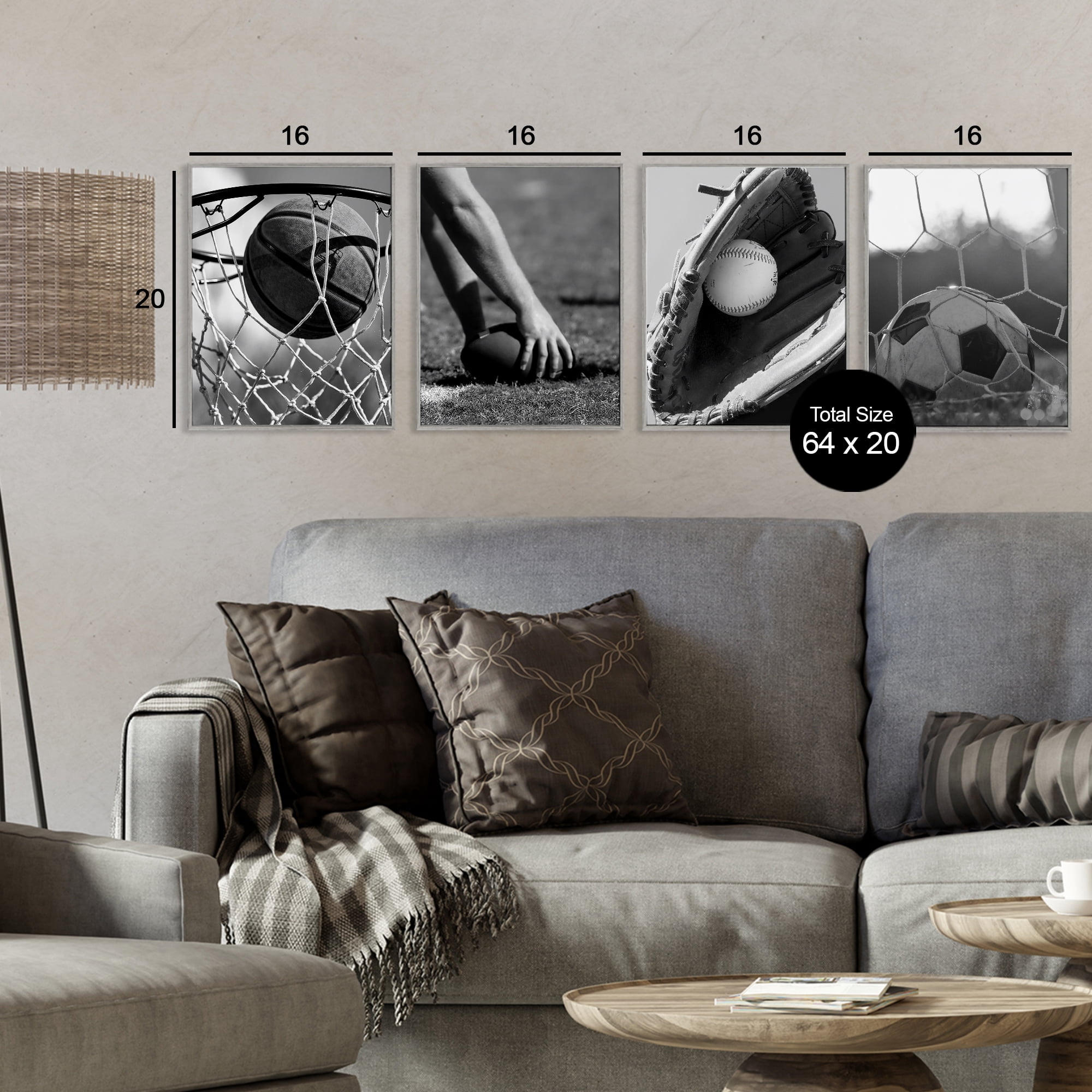 Stupell Industries Athletic Sports In Action 4 Piece Gray Framed Giclee Art Set, design by Marcus Prime
