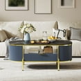 thumbnail image 6 of Modern Accent Oval Coffee Table with Extra Storage, Luxury Coffee Table with Drawer and Faux Marble Top, Fluted Center Table with Curved Profile Design for Living Room, Bedroom, 6 of 7