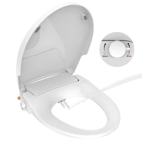 Atzeste Bidet Toilet Seat, Non-Electric Dual Nozzles Bidet Attachment, Adjustable Water Pressure Water Sprayer, Rear & Feminine Wash, Quiet-Close, Brass Inlet, Fit Elongated Toilet Seat