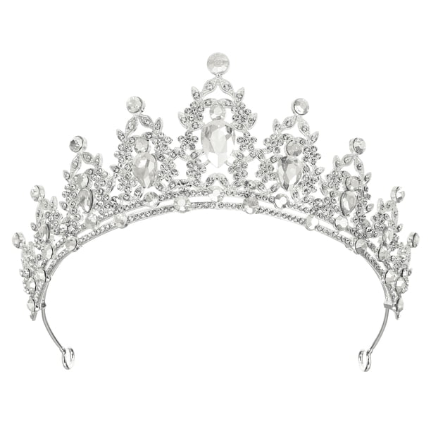 Mujeres Faux Crystal Queen Crowns Tiara, Princess Rhinestone Tiaras, Novia Boda Fiesta de cumpleaños Cosplay Accesorios para el cabello, Silver Tone White