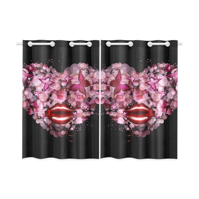 Cortina de Cocina ABPHQTO con Corazón y Mariposas 65x90 cm Dos Piezas