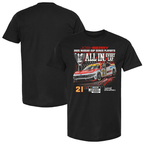 Men's Checkered Flag Sports Black Josh Berry 2025 NASCAR Cup Series Playoffs Ford Motorcraft All In T-Shirt