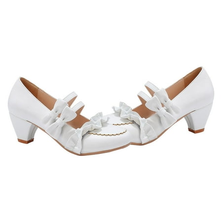 

Shoes Lolita Chunky Dress Janes Mary Buckle Pumps Cosplay Heel Block Strap Bow Rivet Low Ruffles Platform Strappy Bowtie