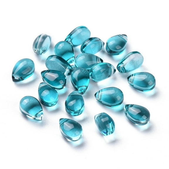 200pc Transparent Glass Beads Top Drilled Beads Teardrop Teal 9x6x5mm Hole: 1mm