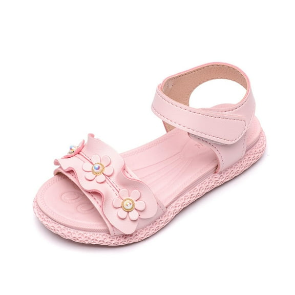 WMTBSRSWToddler Girls Buckle Sandals Open Toe Flat Slide Kids with Adjustable Back Strap Beach Slippers Summer Beach Slippers with Flower