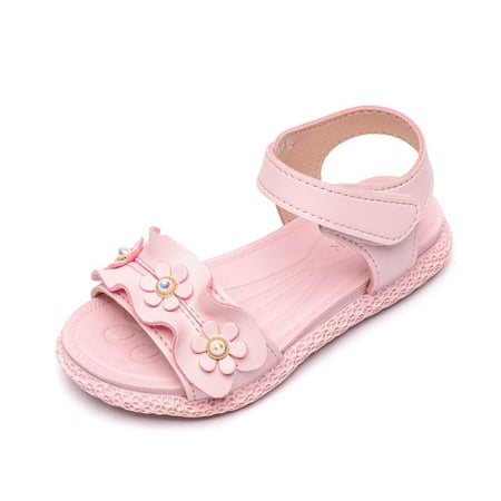 

Lovskoo 2024 Toddler Girls Shoes 15 Months-7 Years Slingback Sandals Sandals Children Princess Soft Bottom Flowers Pearl Beach Leisure Shoes Pink
