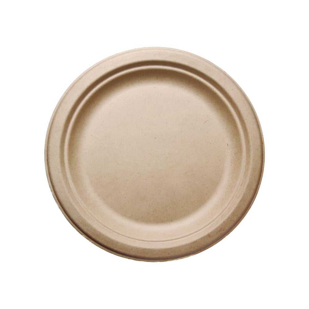 (100 pcs) 9" in Round Disposable Plates Natural Sugarcane Bagasse