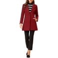 thumbnail image 2 of INSPIRE CHIC Women's Classic Notched Lapel Long Sleeves Long Overcoat M Dark Red, 2 of 7