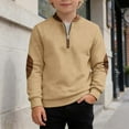 thumbnail image 2 of Byoo Big Boys Sweatshirts Colorblock Long Sleeve Crewneck Zipper Pullover Top for Kids Soft Daily Sweatshirt, Khaki, 2 of 4
