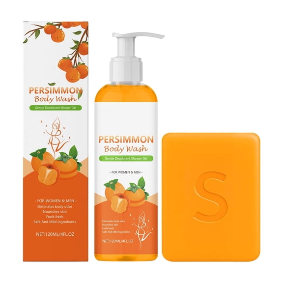 Persimmon Soap Bar and Persimmon Body Wash for Body Odor Control, Natural Deodorant Soap for Old People Smell, Remove Body Odor Shower Gel, Persimmon Bath Soap for Women & Men