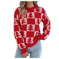 thumbnail image 1 of YDFCWXW Chandail à Carreaux Color Block pour Femmes, Col Rond, Manches Longues, Chaud, Rouge, G, 1 of 8