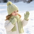 thumbnail image 7 of SYMOID Kids Winter Hat Scarf Gloves Set, 3-Pc Touch Screen Cable Knit Pom Pom Beanie, Green for Boys Girls,Size Free Size, 7 of 7