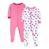 Little Star Organic Toddler Girl 2Pk Footed Stretchie Pajamas, Size NB-5T