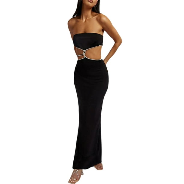 VISgogo Vestido con hombros descubiertos para mujer, sin mangas, con abertura en la espalda, con abertura en la cadera, ajustado, informal, elegante, ropa de una pieza VISgogo moda