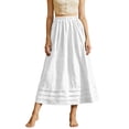 thumbnail image 2 of qelini Linen Max Skirt for Women Long Skirt Pocket Elastic High Waist A-line Skirt Solid Color Beach Casual Skirt, 2 of 6