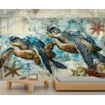 thumbnail image 3 of Sea Turtles Wall Mural - Marine Life Wall Murals, Vintage World Map Hd Photo For Living Room Bedroom, Sea Turtle Mural 59"W x 39.4"H (Not Peel and Stick), 3 of 6